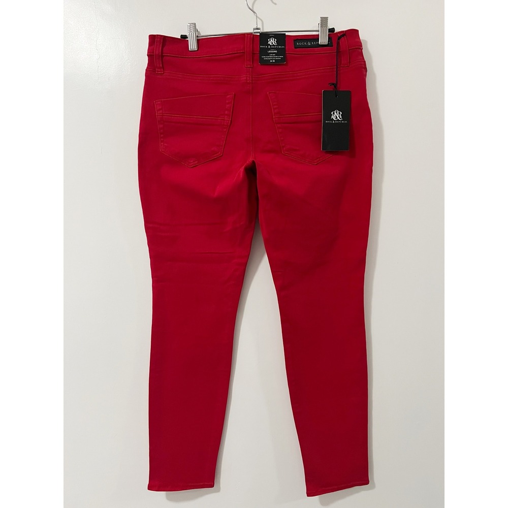 Rock & Republic Red Skinny Zip Pocket Legging Pants Women Size 10 - Picture 2 of 9